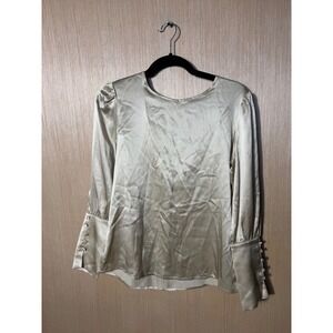 SLIPINTOSOFT $149 XS Champagne Gold 100% Mulberry Silk Puff Sleeve Blouse Top